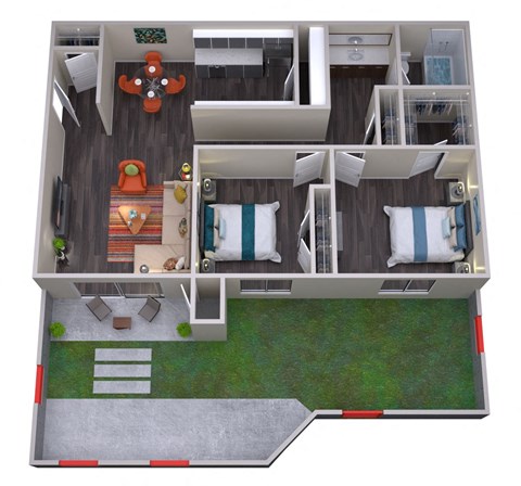 Floor plan for 2 beds, 1 bath, 725 sqft